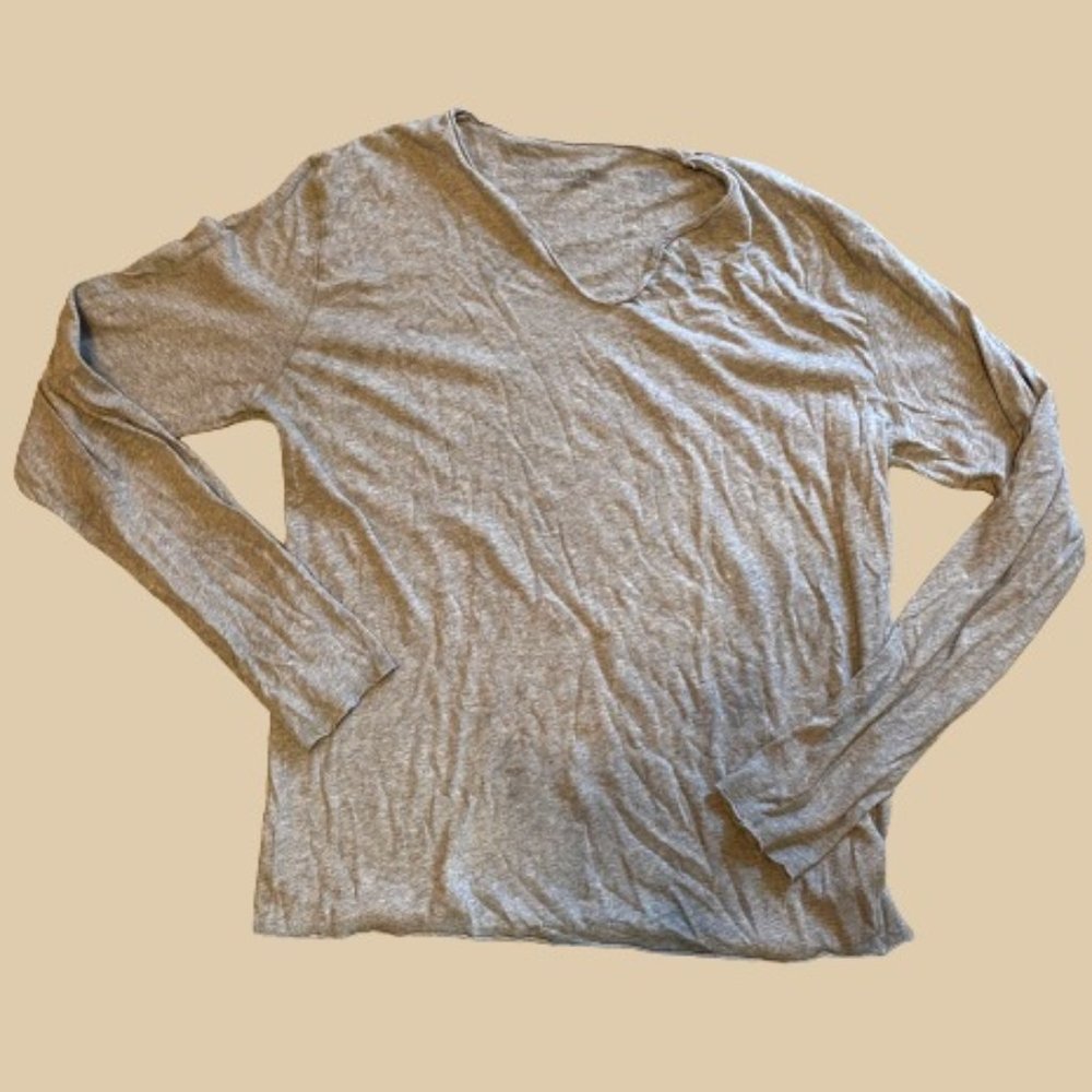 Zadig & Voltaire Monas Men’s Gray Split Neck Long Sleeve Shirt